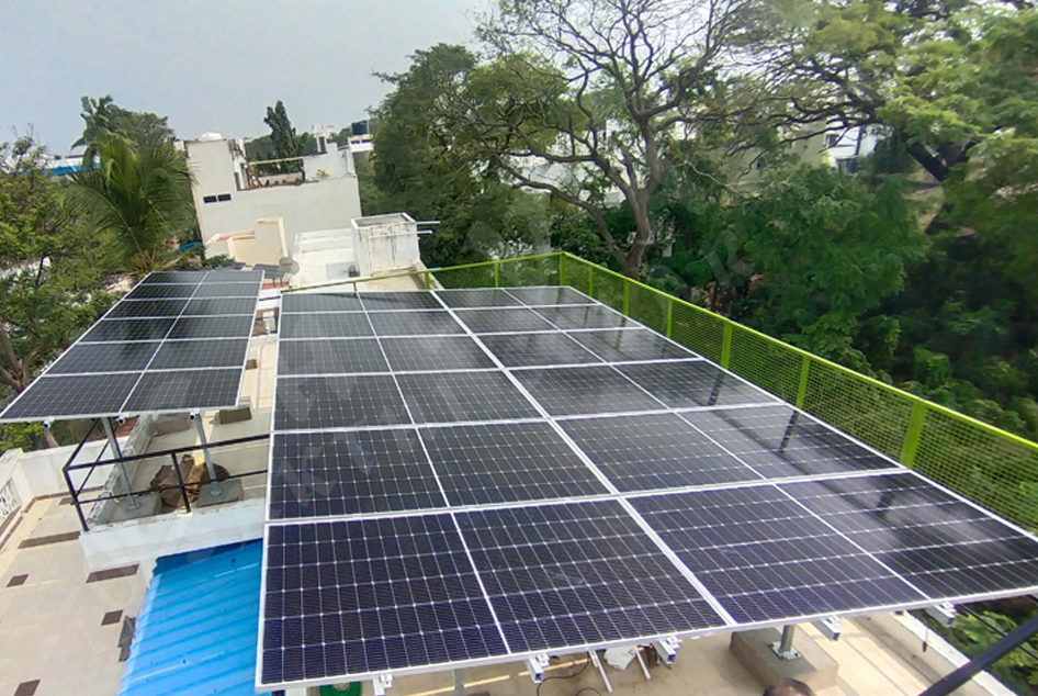 Modern home with rooftop solar panels